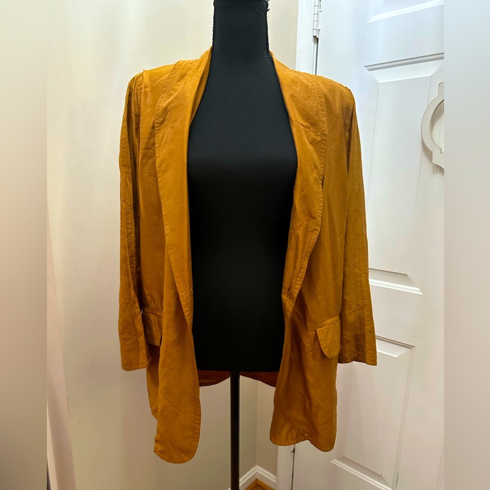Women's gold/brown/mustard silk light Jacket sz Sm
